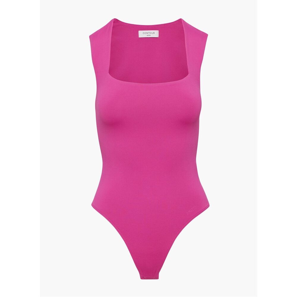 Aritzia Contour Esteem Square Neck Bodysuit magenta pink womens size S NEW